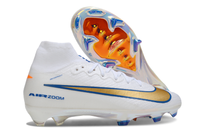 Nike Air Zoom Mercurial Superfly 10 Elite FG Firm Ground Soccer Cleats - White/Metallic Gold/Blue