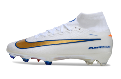 Nike Air Zoom Mercurial Superfly 10 Elite FG Firm Ground Soccer Cleats - White/Metallic Gold/Blue