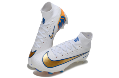 Nike Air Zoom Mercurial Superfly 10 Elite FG Firm Ground Soccer Cleats - White/Metallic Gold/Blue