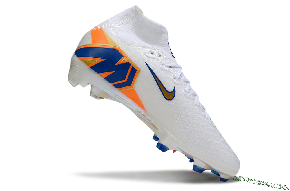 Nike Air Zoom Mercurial Superfly 10 Elite FG Firm Ground Soccer Cleats - White/Metallic Gold/Blue 4
