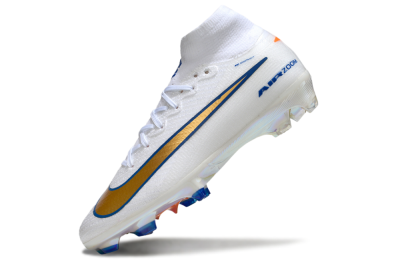 Nike Air Zoom Mercurial Superfly 10 Elite FG Firm Ground Soccer Cleats - White/Metallic Gold/Blue