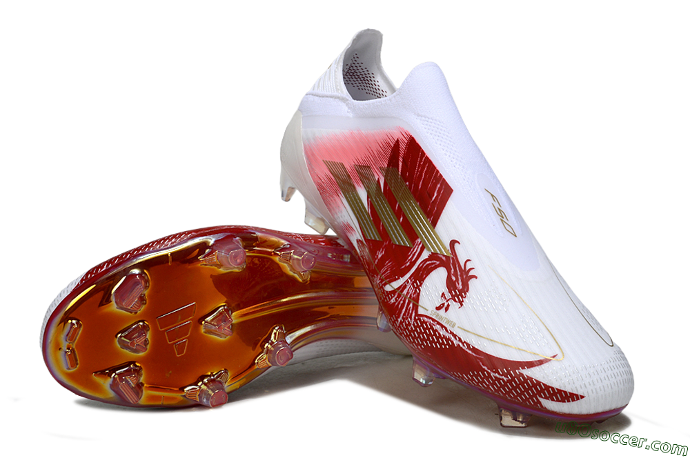 Adidas F50 Elite Laceless FG Firm Ground Soccer Cleats - White/Crimson Red/Golden Yellow 3
