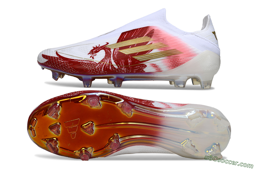 Adidas F50 Elite Laceless FG Firm Ground Soccer Cleats - White/Crimson Red/Golden Yellow 0