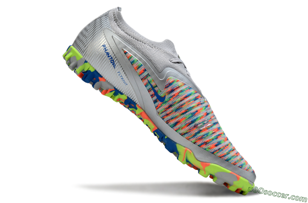 Nike Phantom 6 Low Elite TF Artificial Turf Soccer Shoes - Gray/Neon Orange/Electric Blue 4