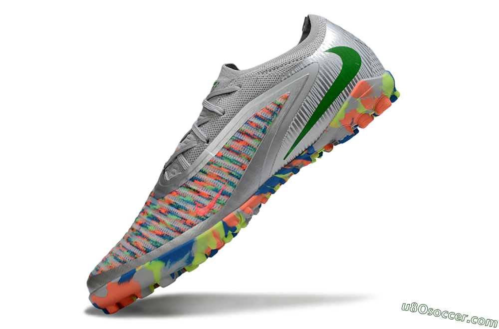 Nike Phantom 6 Low Elite TF Artificial Turf Soccer Shoes - Gray/Neon Orange/Electric Blue 5