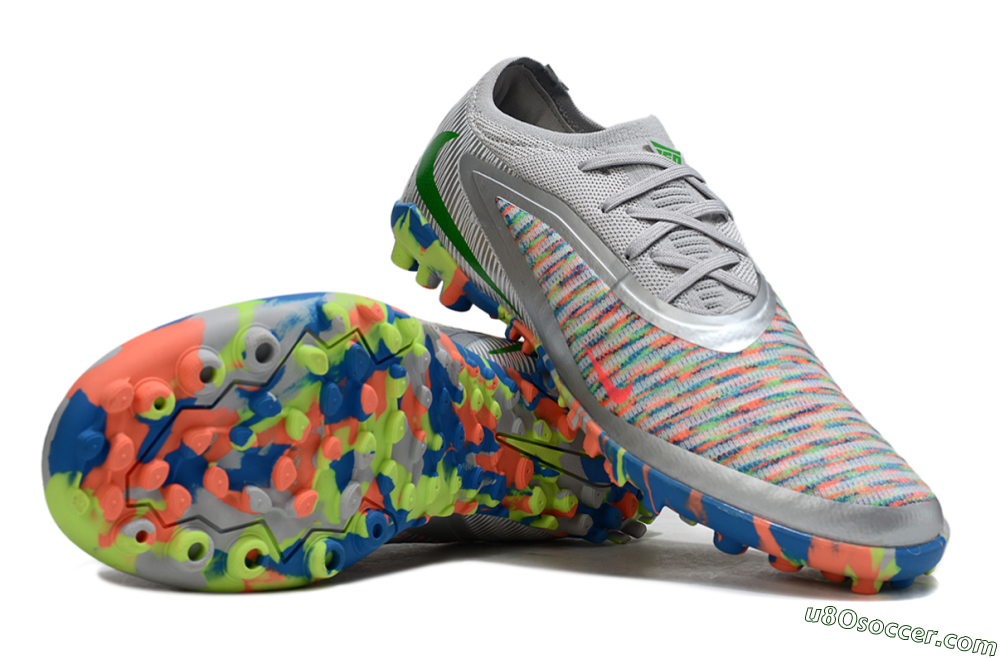 Nike Phantom 6 Low Elite TF Artificial Turf Soccer Shoes - Gray/Neon Orange/Electric Blue 0