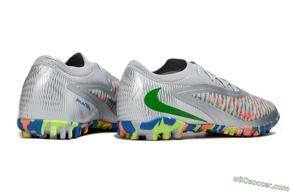 Nike Phantom 6 Low Elite TF Artificial Turf Soccer Shoes - Gray/Neon Orange/Electric Blue 6