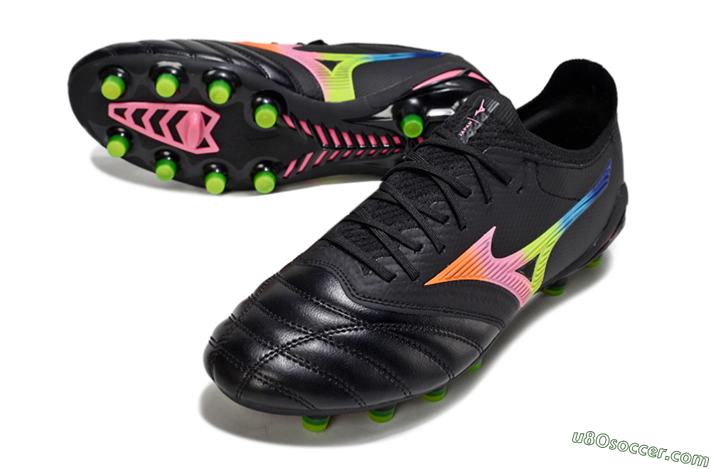 Mizuno Morelia Neo 4 FG Firm Ground Soccer Cleats - Black/Neon Green/Hot Pink 3