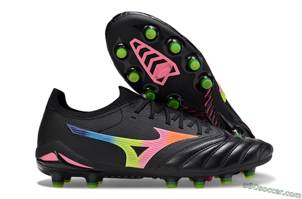 Mizuno Morelia Neo 4 FG Firm Ground Soccer Cleats - Black/Neon Green/Hot Pink 1