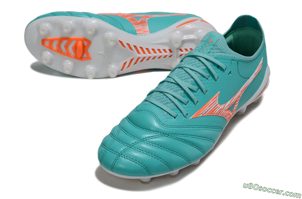 Mizuno Morelia Neo 4 FG Firm Ground Soccer Cleats - Teal/Coral Burst/Sky Blue 3