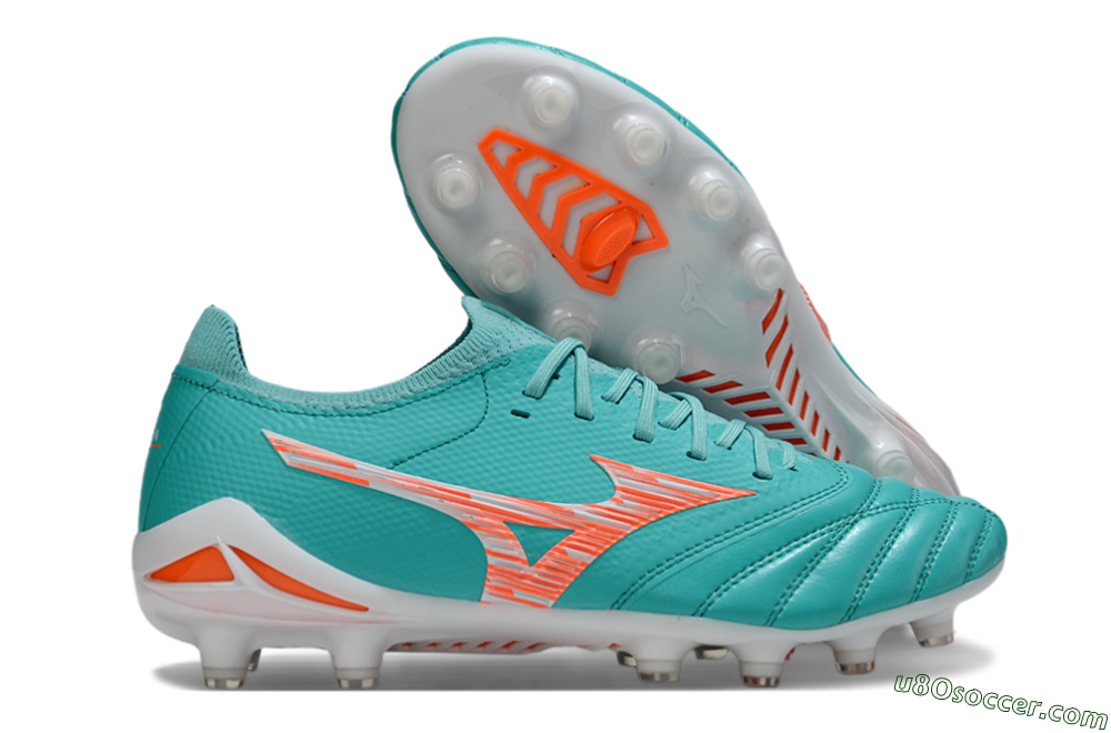 Mizuno Morelia Neo 4 FG Firm Ground Soccer Cleats - Teal/Coral Burst/Sky Blue 1
