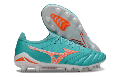 Mizuno Morelia Neo 4 FG Firm Ground Soccer Cleats - Teal/Coral Burst/Sky Blue
