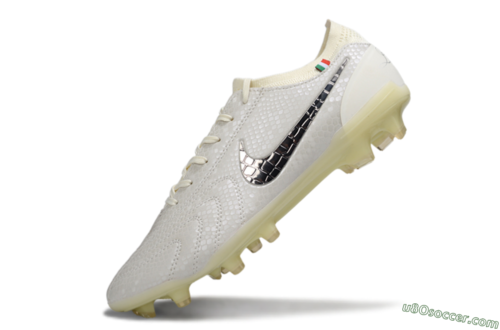 Nike Tiempo Legend 10 Elite FG Firm Ground Soccer Cleats - White/Ivory/Metallic Silver 5