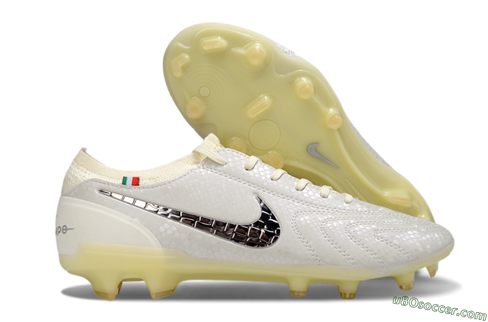 Nike Tiempo Legend 10 Elite FG Firm Ground Soccer Cleats - White/Ivory/Metallic Silver 1
