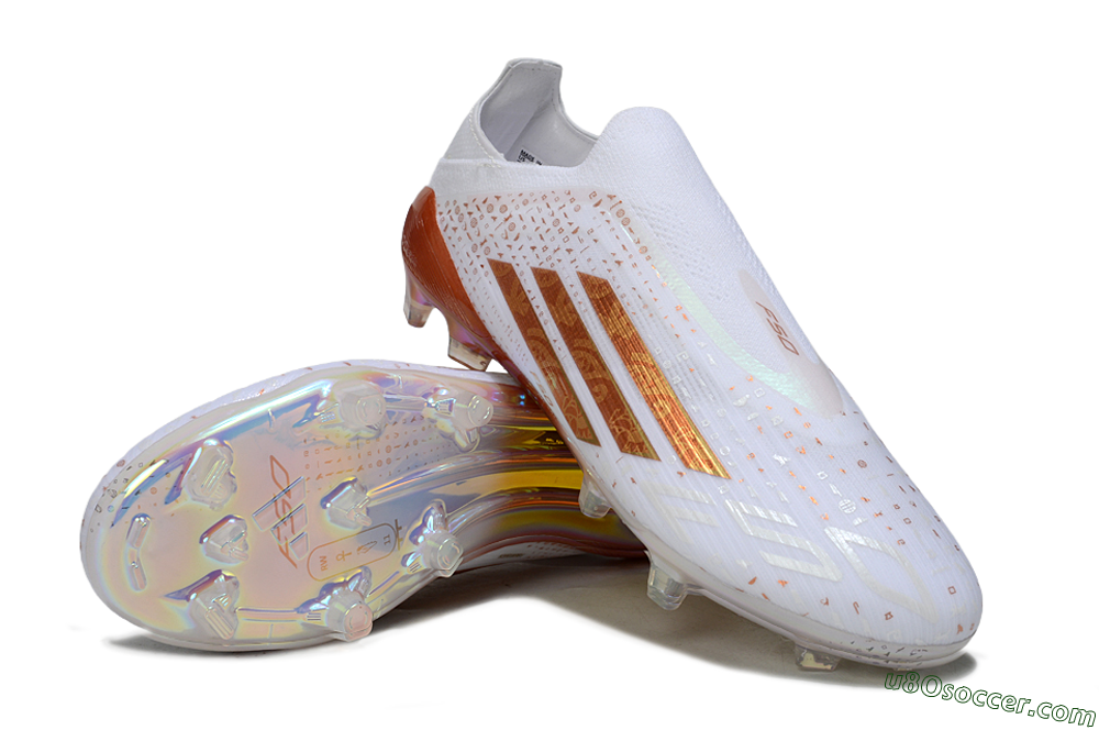Adidas F50 Pro Laceless FG Firm Ground Soccer Cleats - White/Amber Glow/Rose Gold 2