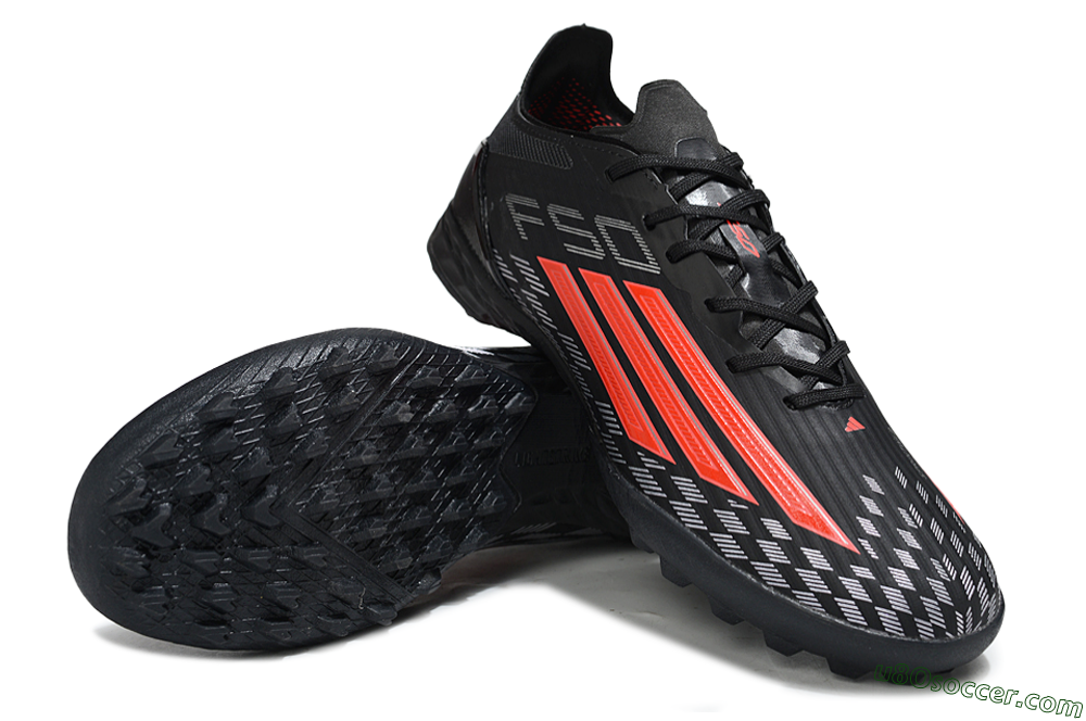 Adidas F50 Pro TF Artificial Turf Soccer Shoes - Black/Fiery Red/Steel Grey 3