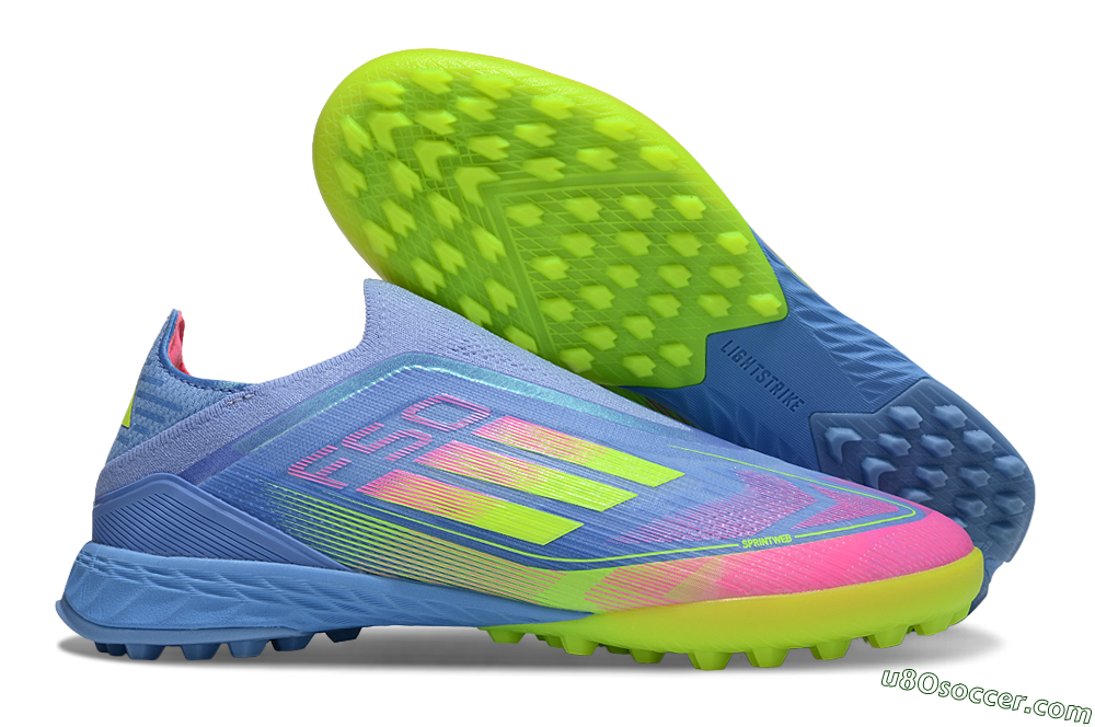 Adidas F50 Pro Laceless TF Artificial Turf Soccer Shoes - Blue/Neon Green/Fluorescent Pink 1