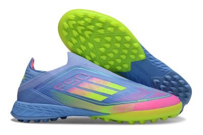 Adidas F50 Pro Laceless TF Artificial Turf Soccer Shoes - Blue/Neon Green/Fluorescent Pink