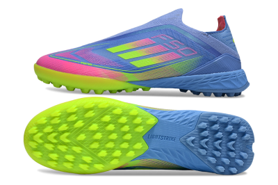 Adidas F50 Pro Laceless TF Artificial Turf Soccer Shoes - Blue/Neon Green/Fluorescent Pink