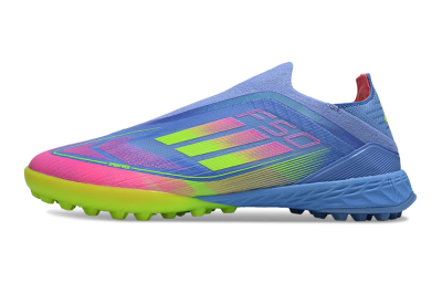 Adidas F50 Pro Laceless TF Artificial Turf Soccer Shoes - Blue/Neon Green/Fluorescent Pink