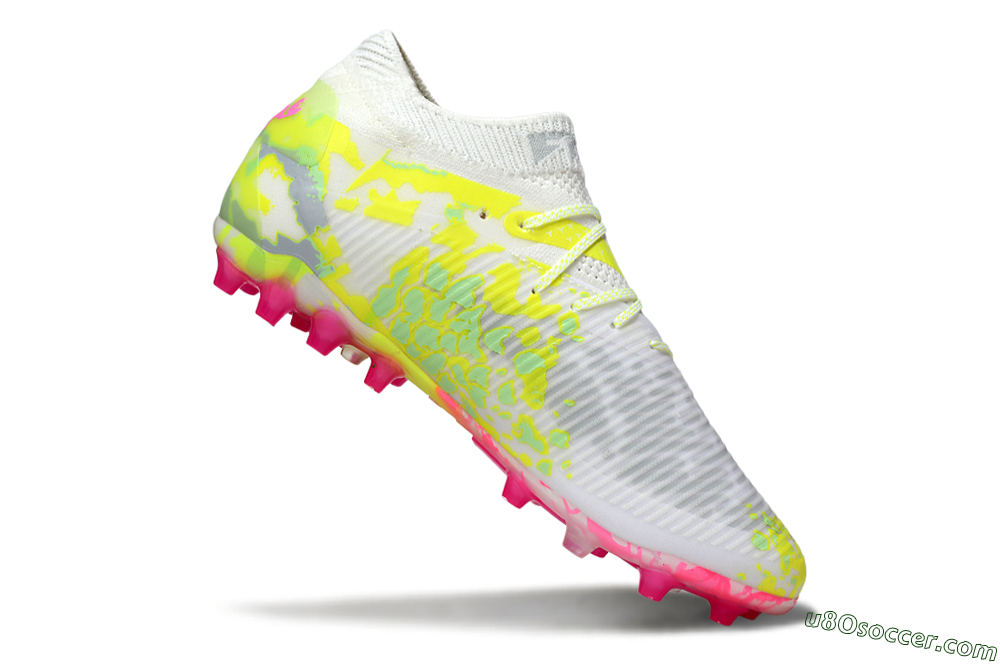 Puma Future 8 Ultimate MG Multi Ground Soccer Cleats - White/Neon Yellow/Pink Sparkle 4