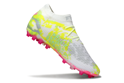 Puma Future 8 Ultimate MG Multi Ground Soccer Cleats - White/Neon Yellow/Pink Sparkle