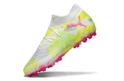 Puma Future 8 Ultimate MG Multi Ground Soccer Cleats - White/Neon Yellow/Pink Sparkle