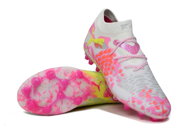 Puma Future 8 Ultimate MG Multi Ground Soccer Cleats - White/Neon Yellow/Pink Sparkle