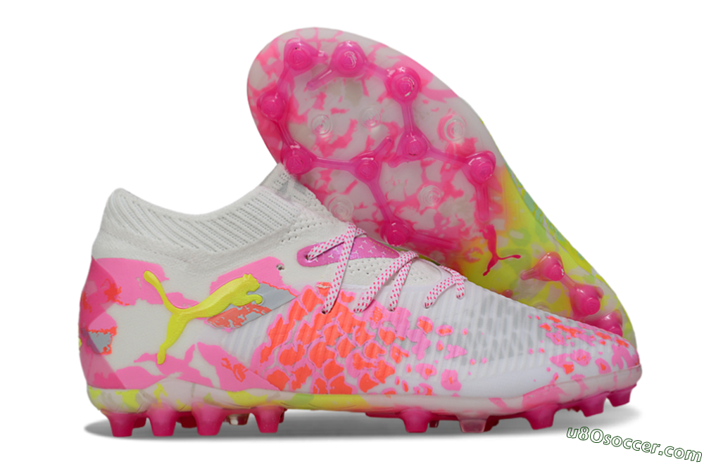 Puma Future 8 Ultimate MG Multi Ground Soccer Cleats - White/Neon Yellow/Pink Sparkle 1