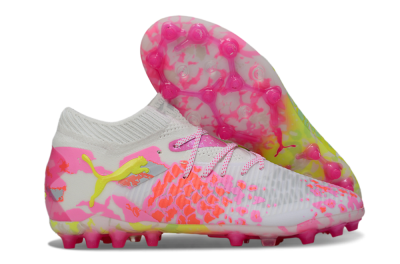 Puma Future 8 Ultimate MG Multi Ground Soccer Cleats - White/Neon Yellow/Pink Sparkle