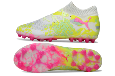 Puma Future 8 Ultimate MG Multi Ground Soccer Cleats - White/Neon Yellow/Pink Sparkle