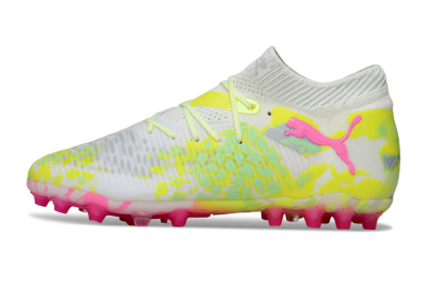 Puma Future 8 Ultimate MG Multi Ground Soccer Cleats - White/Neon Yellow/Pink Sparkle