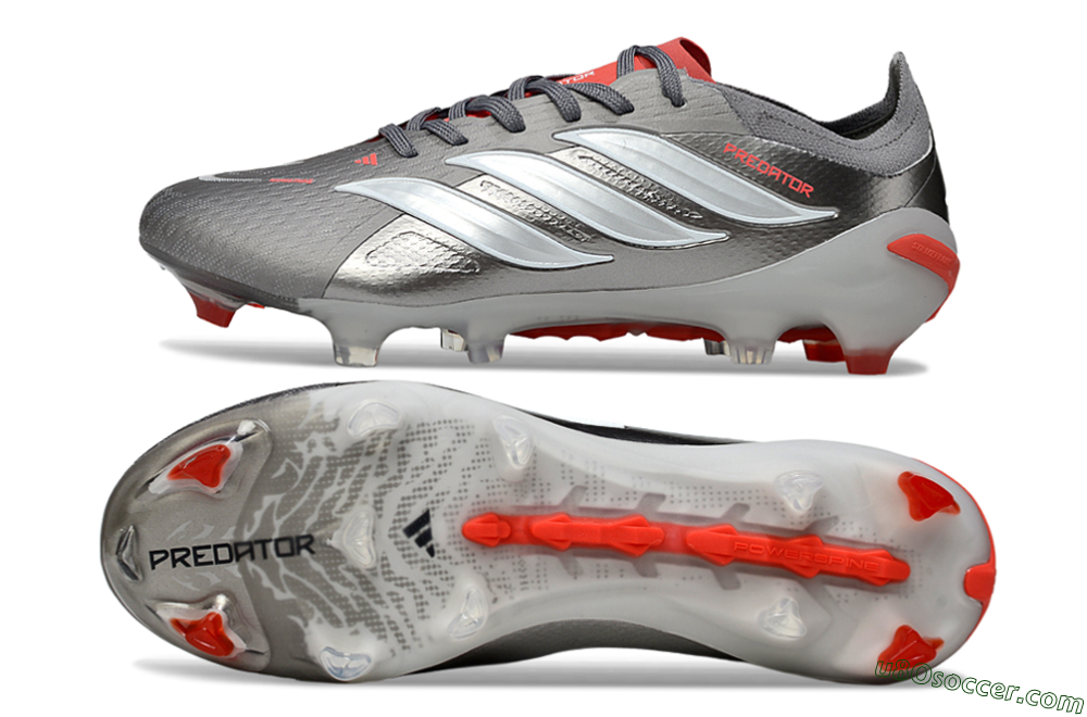Adidas Predator 25 Elite FG Firm Ground Soccer Cleats - Gray/Fiery Red/Metallic Silver 0