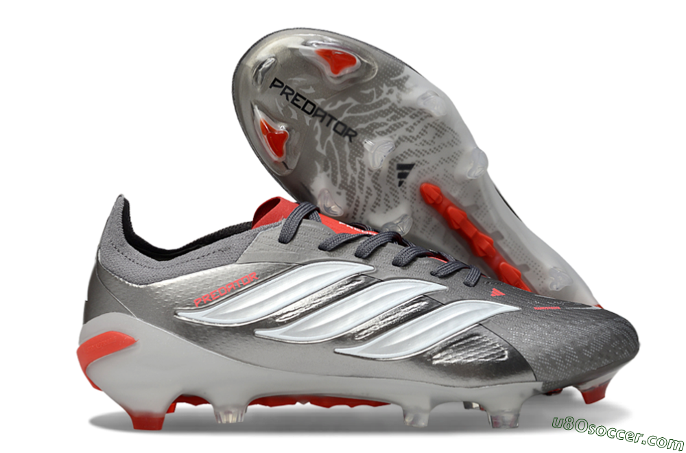 Adidas Predator 25 Elite FG Firm Ground Soccer Cleats - Gray/Fiery Red/Metallic Silver 1