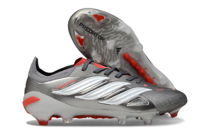 Adidas Predator 25 Elite FG Firm Ground Soccer Cleats - Gray/Fiery Red/Metallic Silver