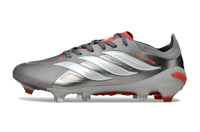 Adidas Predator 25 Elite FG Firm Ground Soccer Cleats - Gray/Fiery Red/Metallic Silver