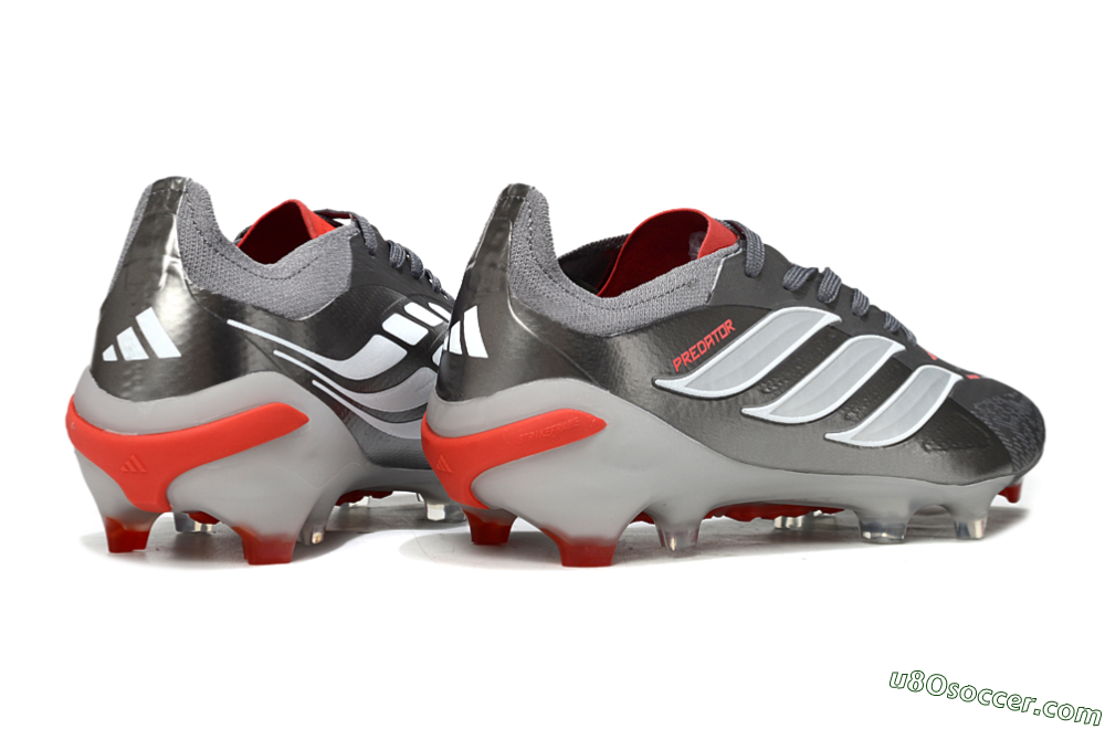Adidas Predator 25 Elite FG Firm Ground Soccer Cleats - Gray/Fiery Red/Metallic Silver 6
