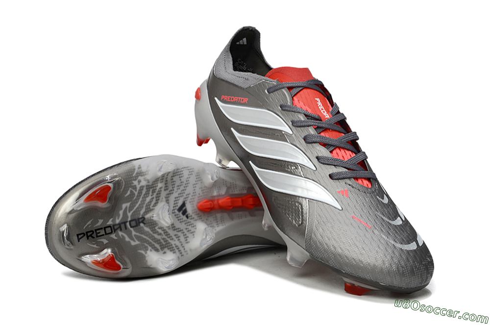 Adidas Predator 25 Elite FG Firm Ground Soccer Cleats - Gray/Fiery Red/Metallic Silver 3