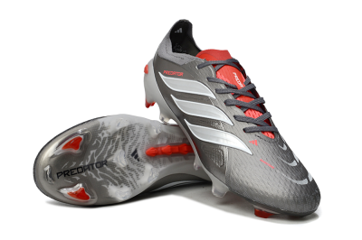 Adidas Predator 25 Elite FG Firm Ground Soccer Cleats - Gray/Fiery Red/Metallic Silver