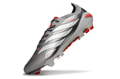 Adidas Predator 25 Elite FG Firm Ground Soccer Cleats - Gray/Fiery Red/Metallic Silver