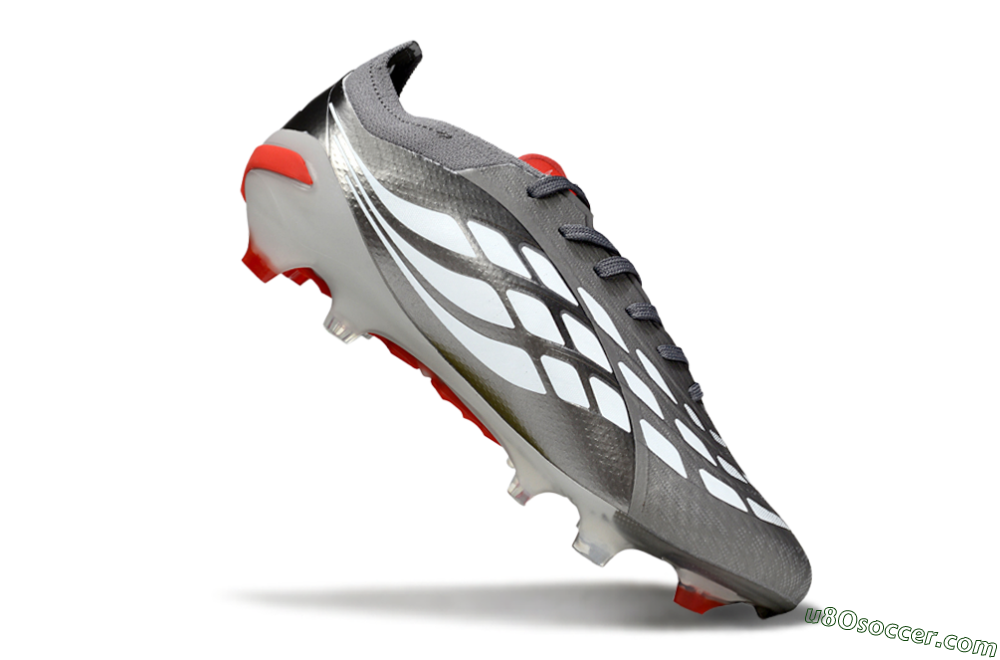 Adidas Predator 25 Elite FG Firm Ground Soccer Cleats - Gray/Fiery Red/Metallic Silver 4
