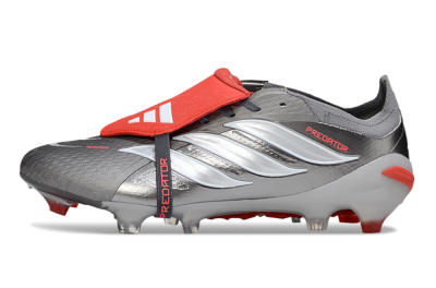 Adidas Predator 26 Elite Fold-Over Tongue FG Firm Ground Soccer Cleats - Gray/Bright Red/Metallic Silver