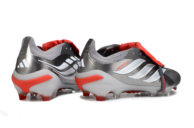 Adidas Predator 26 Elite Fold-Over Tongue FG Firm Ground Soccer Cleats - Gray/Bright Red/Metallic Silver