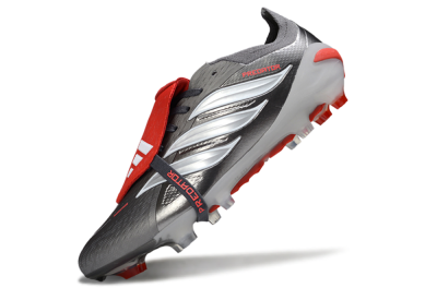Adidas Predator 26 Elite Fold-Over Tongue FG Firm Ground Soccer Cleats - Gray/Bright Red/Metallic Silver