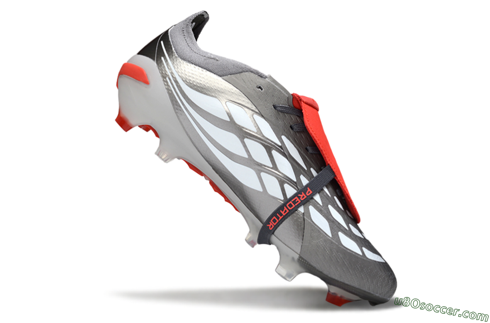 Adidas Predator 26 Elite Fold-Over Tongue FG Firm Ground Soccer Cleats - Gray/Bright Red/Metallic Silver 4