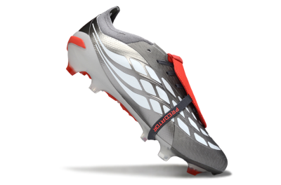 Adidas Predator 26 Elite Fold-Over Tongue FG Firm Ground Soccer Cleats - Gray/Bright Red/Metallic Silver