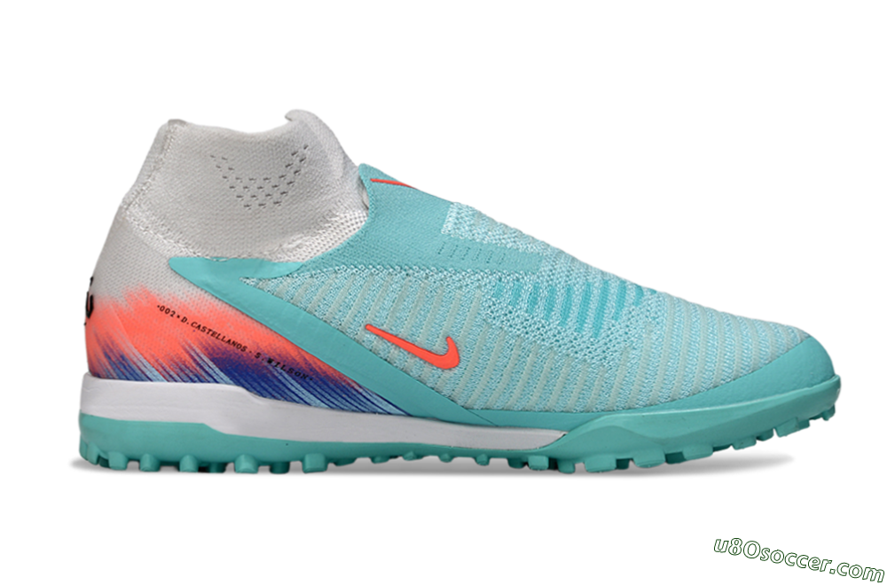 Nike Phantom 6 Elite High TF Artificial Turf Soccer Shoes - Aqua/Bright Aqua/Coral Burst 7