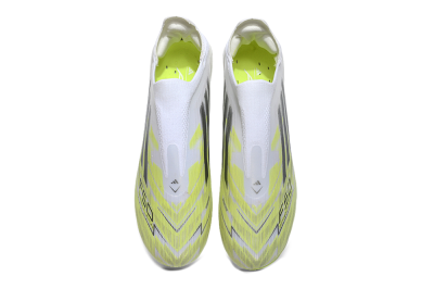 Adidas F50+ Elite Laceless FG Firm Ground Soccer Cleats - White/Electric Yellow/Iridescent Silver