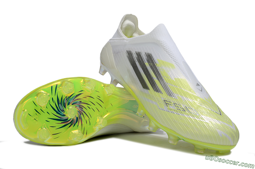 Adidas F50+ Elite Laceless FG Firm Ground Soccer Cleats - White/Electric Yellow/Iridescent Silver 3