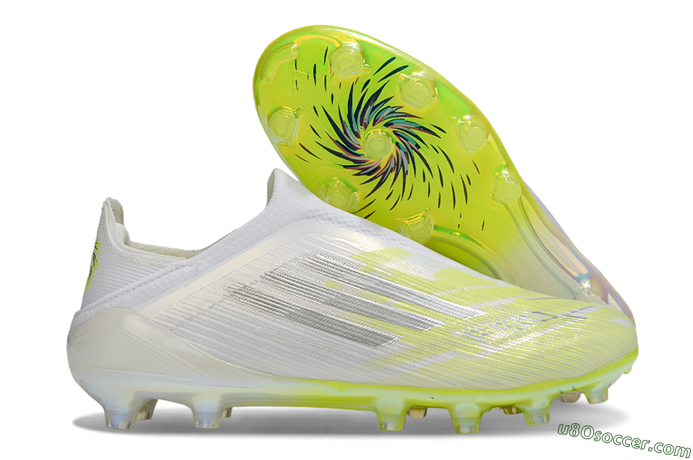 Adidas F50+ Elite Laceless FG Firm Ground Soccer Cleats - White/Electric Yellow/Iridescent Silver 1
